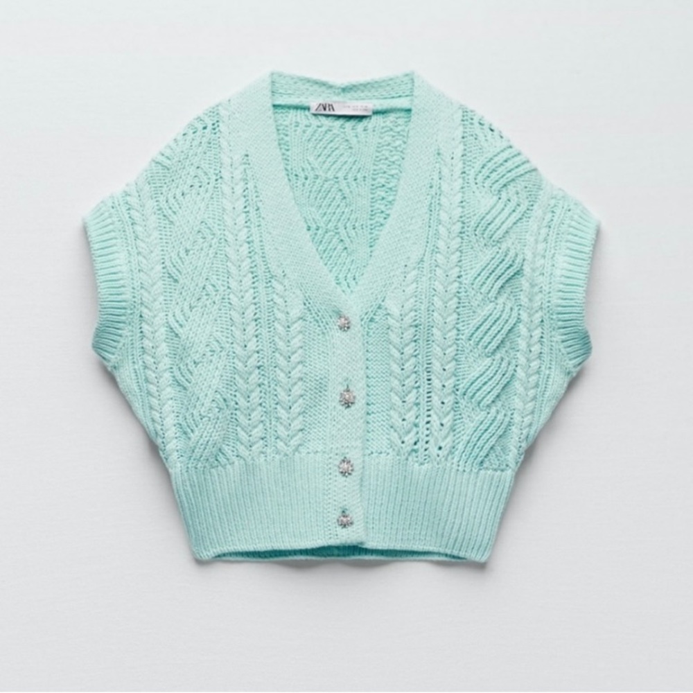 ZARA Jewel Button Cable Knit Sweater Vest size M-NWT